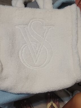 Victoria's Secret Cream Sherpa Tote with Embroidered Logo
